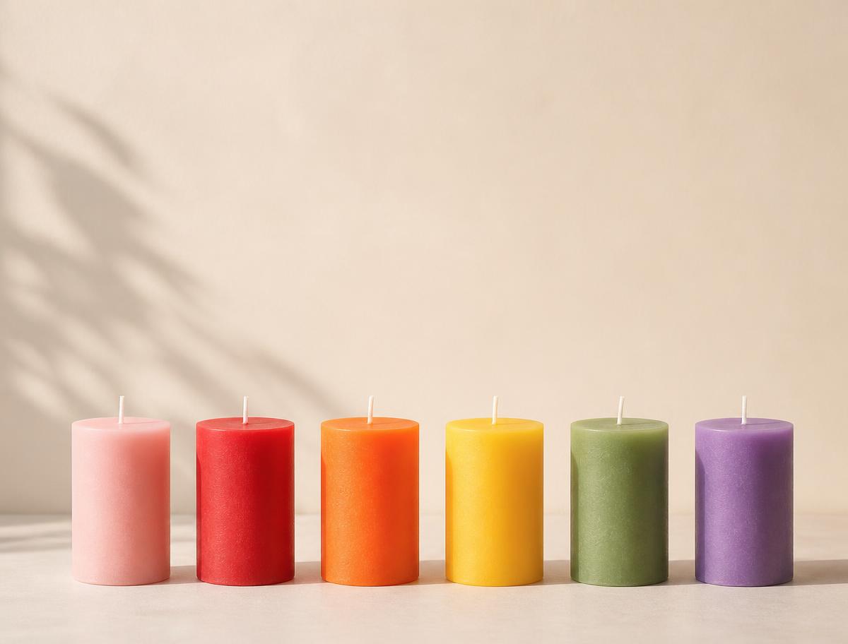 Velas coloridas em tons suaves